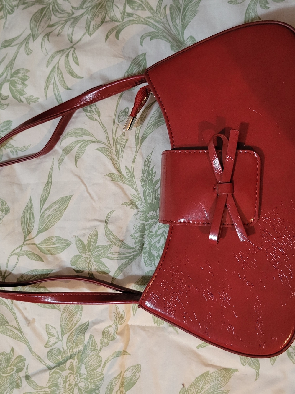 Red Patent Bow-Accent Shoulder Bag